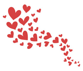 Vector composition with hearts. Symbol of love. Valentine's day. Simple flying red hearts scatter for invitation card.