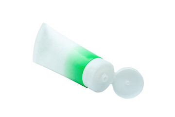 Blank White and Green cosmetic tube packaging Of Cream Or Gel Isolated On White Background