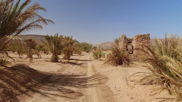 Off road rally trail in Morocco's Sahara Desert - first person point of view