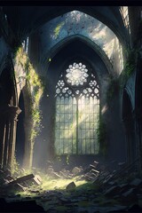 Naklejka premium Ruined church overgrown with trees