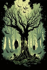 Spooky trees, haunted, dark woods
