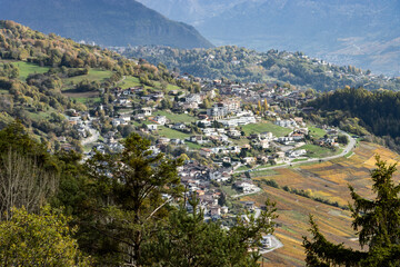 swiss village view in alps, Switzerland landscape