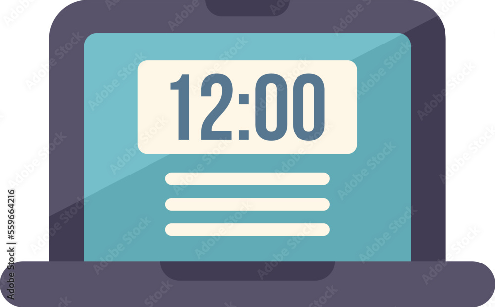 Poster laptop time icon flat vector. clock project. work control isolated