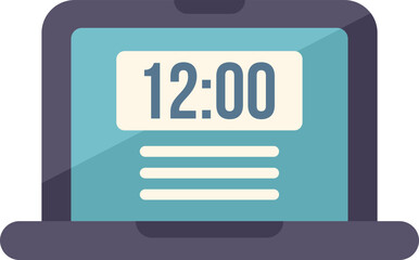 Laptop time icon flat vector. Clock project. Work control isolated