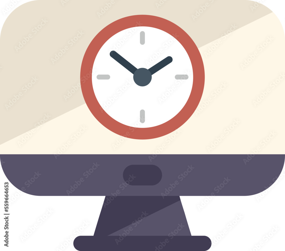 Poster monitor clock icon flat vector. work project. task timer isolated