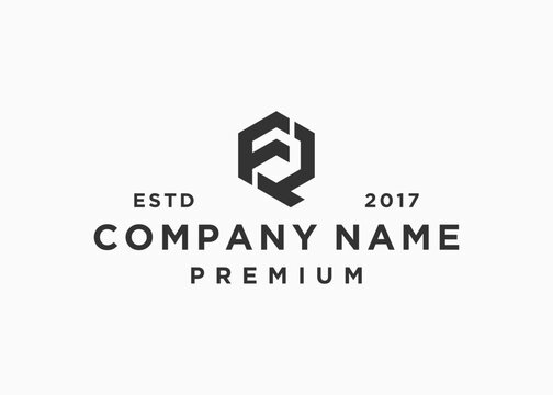 letter fq hexagon logo design vector illustration template