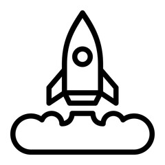 Isolated rocket launch in outline icon  on white background. Launching, boost, startup, advertising, marketing