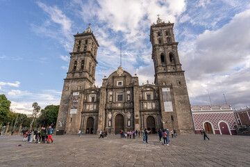 The beautiful Basilica Cathedral of Puebla in Mexico.