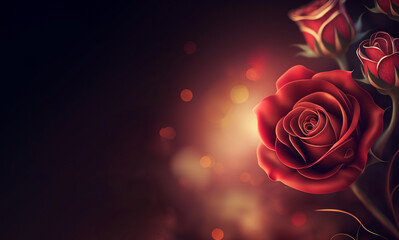 Valentine's day red roses with a background banner, Generative AI	
