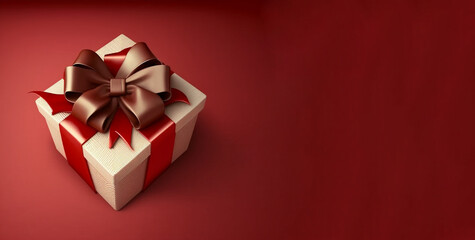 Happy Valentine's day red and white gift box with a brown bow, Generative AI	