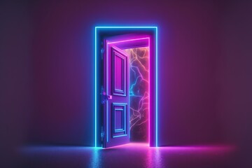 Neon open door to universe. generative ai