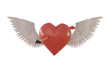 3D Illustration , 3d rendering .  Cupid heart arrow with wings