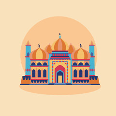Mosque building ramadan kareem greeting islamic. Vector illustration