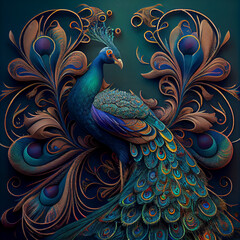 Fototapeta premium Ornate peacock with iridescent feathers
