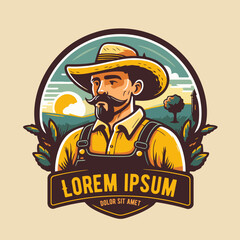 Farmer man logo mascot, agriculture farm icon