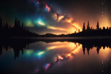 river in space, stars, galaxy, rainbow, ethereal