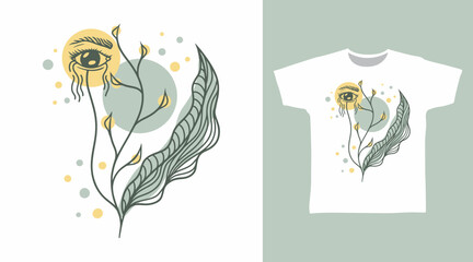 Eye with leaves hand drawn t shirt and apparel design concepts - obrazy, fototapety, plakaty