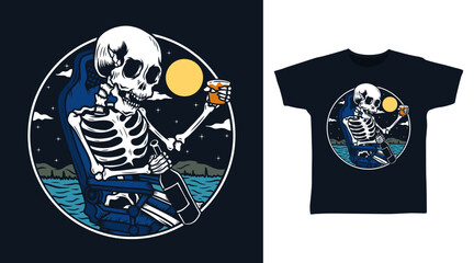 Skeleton with wine t shirt and apparel design concepts