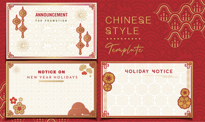 Chinese frame style collections design on red background for social media. - obrazy, fototapety, plakaty