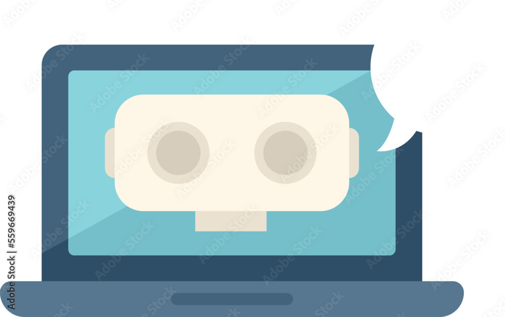 Poster laptop bot icon flat vector. office service. work call isolated