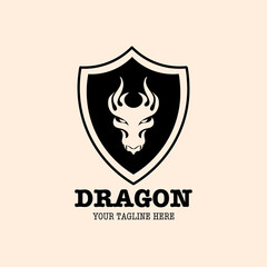 Logo design template, with dragon head icon in circle, shield