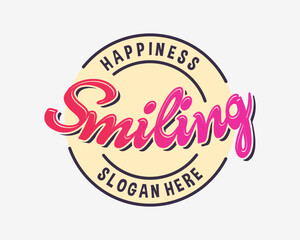 Emblem Circle Badge Typography Handwritten Smile Happy Cheerful Joyful Vintage Vector Logo Design