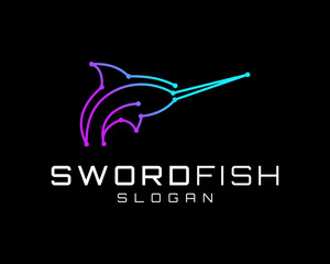 Swordfish Fish Sea Ocean Sailfish Marlin Connection Technology Digital Futuristic Vector Logo Design