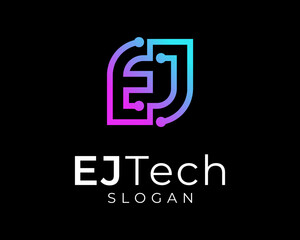 Letter EJ Circuit Technology Digital Line System Network Connection Electronic Vector Logo Design