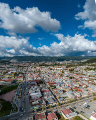 Fototapeta na wymiar Aerial view of colorful mountain village of San Cristobal in Mexico. Panorama.