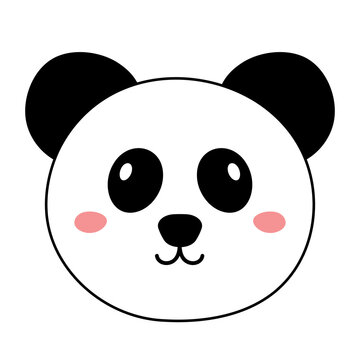 Cute Panda Face Wild Animal Character in Animated Cartoon Vector Illustration with Black Line