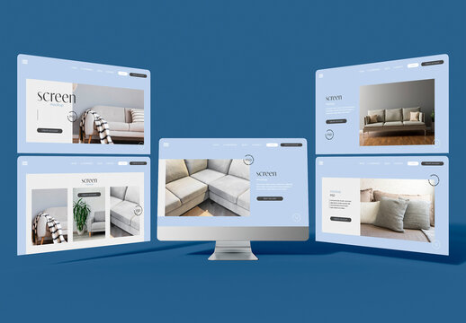 Computer with UI Screen Design Mockup
