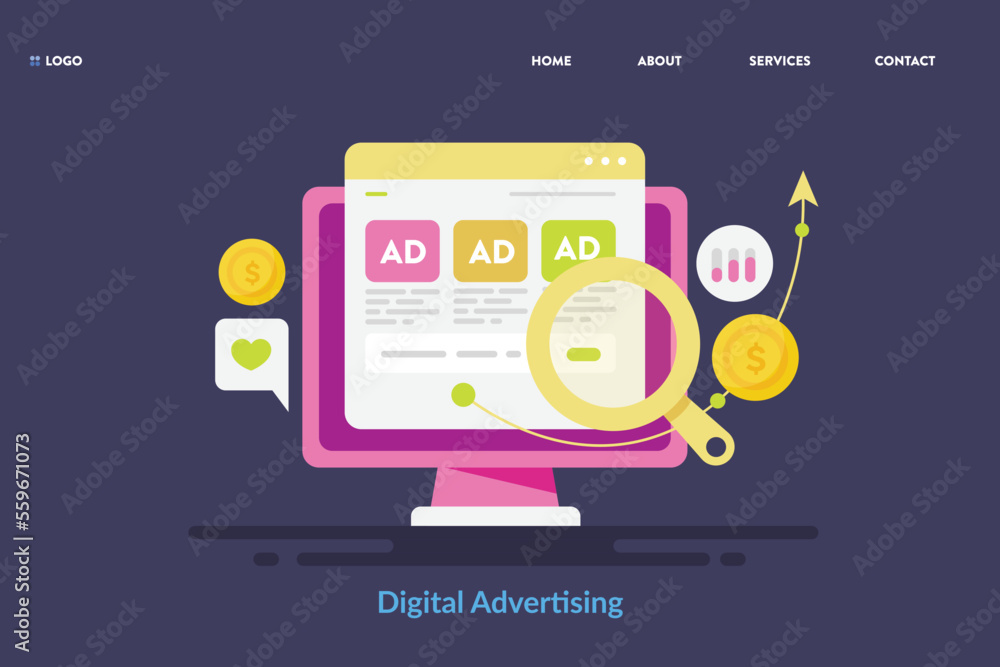 Poster digital ads displaying on streaming content generating money profit for publishing website, internet