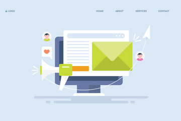 Communication software technology providing email services to organizations, sending email to subscribers digital marketing concept, web banner template.