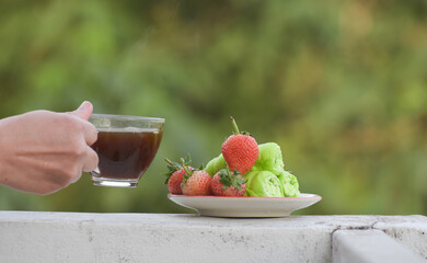 Strawberry is a red fresh strawberry in a natural garden.