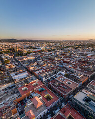 Fototapeta premium Beautiful aerial view of the city of Puebla in Mexico. Amazing sunset.