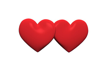 3D red twin hearts shape isolated on white background. Illustration red heart for valentine card.