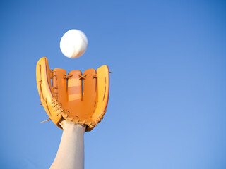 野球グローブでボールをキャッチ