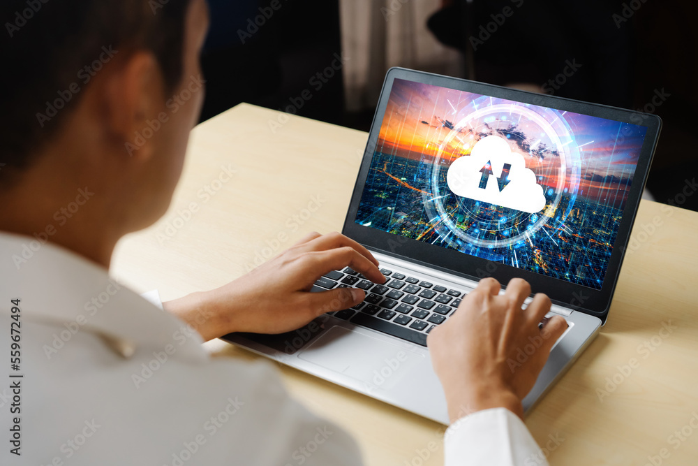 Poster cloud computing software for modish remote work and personal data storage