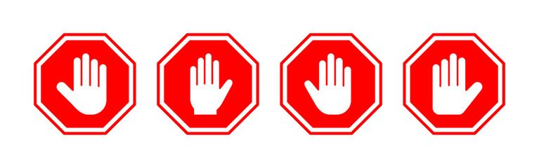 Obraz premium Stop icon vector for web and mobile app. stop road sign. hand stop sign and symbol. Do not enter stop red sign with hand