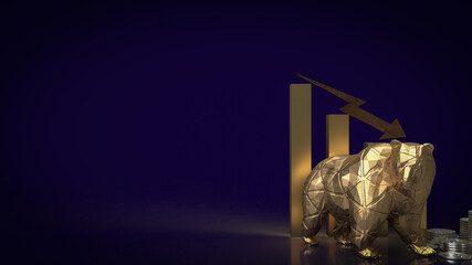 The gold bear and chart  arrow down for business concept 3d rendering