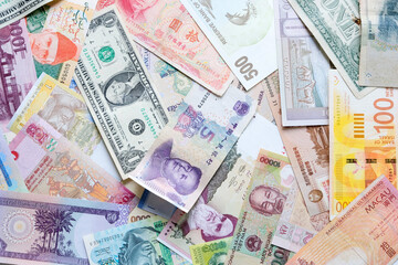  banknote money of world currency and currency exchange, business concept