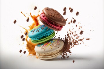 macaron falling exploding delicious food motion concept