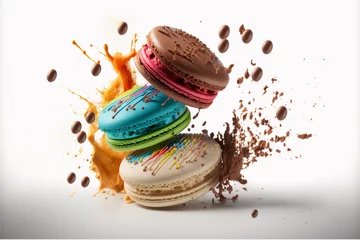 Foto auf Acrylglas Macarons macaron falling exploding delicious food motion concept