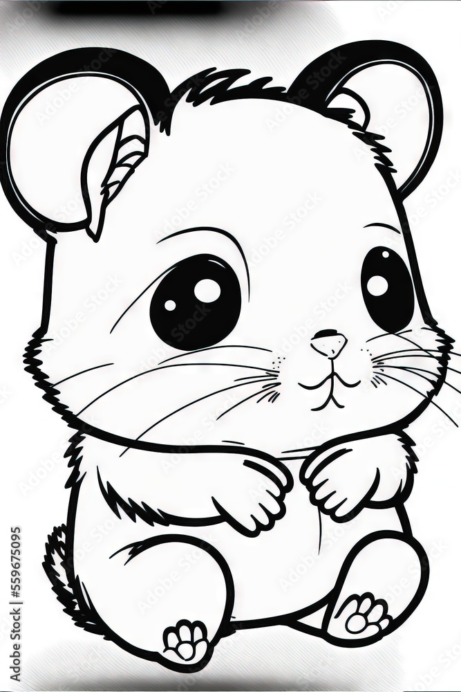 Poster a cartoon mouse with big eyes and a tail sitting down on the ground with its paws crossed and a blac