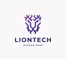 Tech lion animal line head strength security power creative modern vector logo design