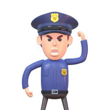 3d render of cartoon policeman angry, shouting