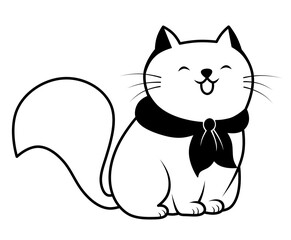 Cheerful big cat with a scarf around his neck. Home pet. Isolated illustration of a cat.
