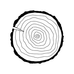 Fototapeta premium Wooden round panel with texture. Vector monochrome illustration isolated on white.