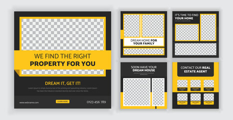 Set of editable social media carousel post-Template Design, Real Estate Social Media Post Bundle  © Hosain