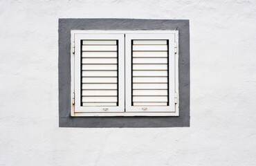 Spanien,Kanarische Inseln,Fuerteventura,Hausfassade mit Fenster in Puertito de los Molinos,